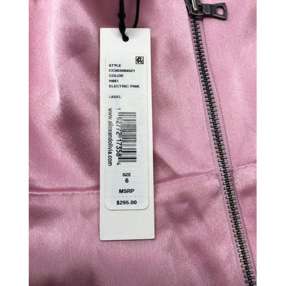 NWT Alice and Olivia Melinda Seamed Slip Mini Dress in Electric Pink Sz. 6 - Picture 8 of 8